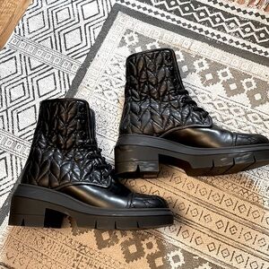 Stuart Weitzman Black Quilted Combat Boots 7.5B